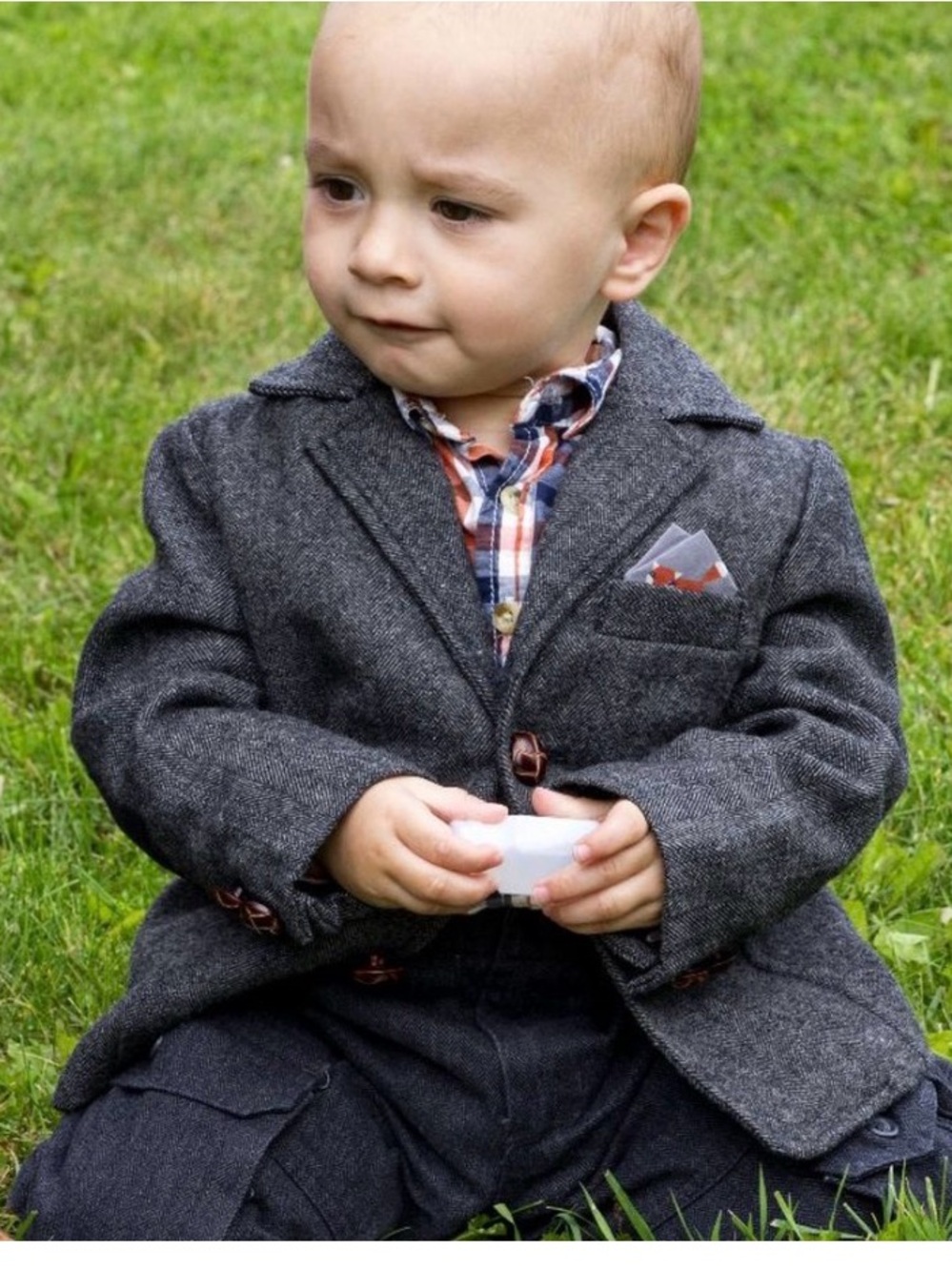Toddler Charcoal Gray Herringbone Blazer - Smart Kids Jacket
